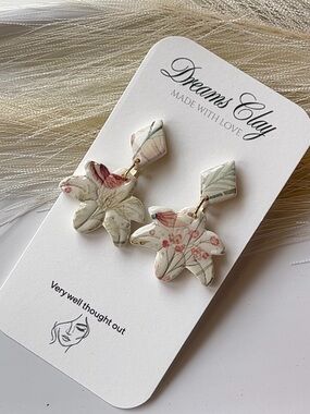 Floral Cream and Pink Star Drop Earrings